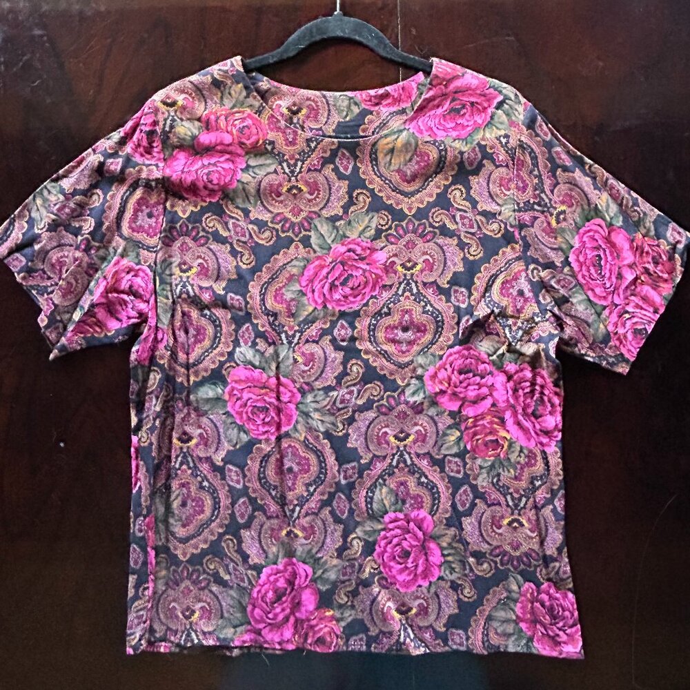 SAG HARBOR 16 Colorful Rose Print Blouse - VINTAGE